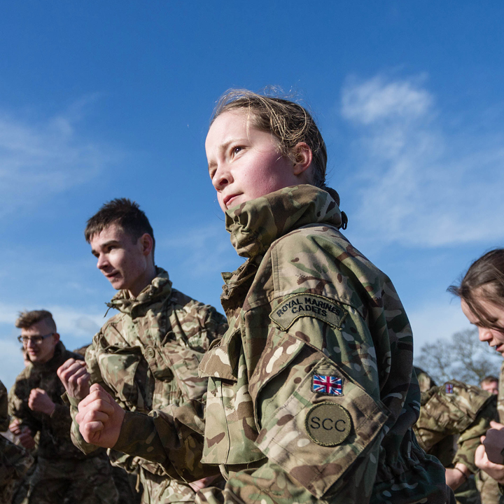 Young girl in Royal Marine Cadet camouflage uniform